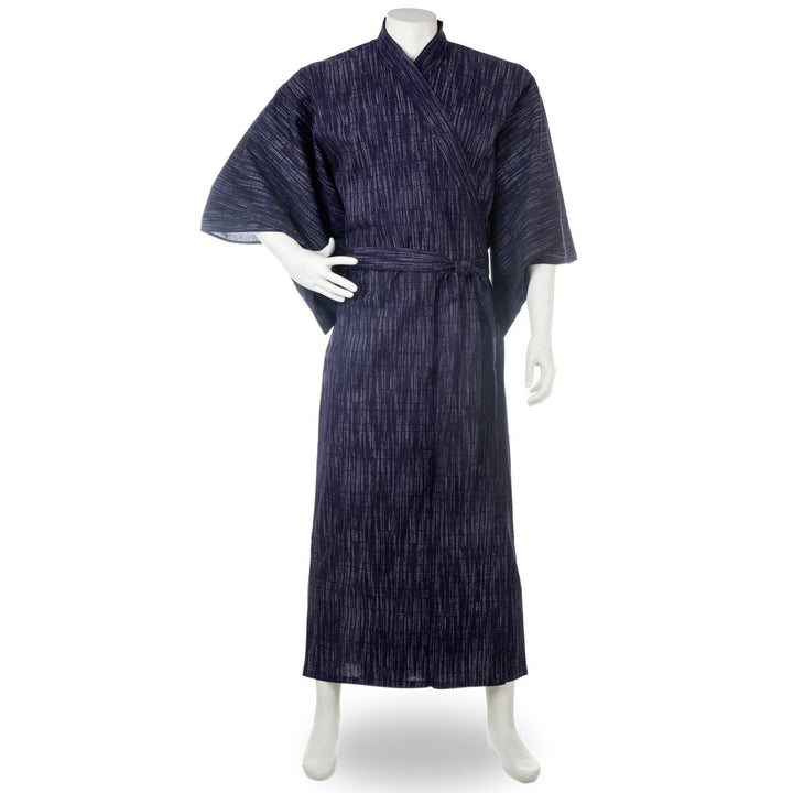 Długie granatowe kimono w stylu kasuri