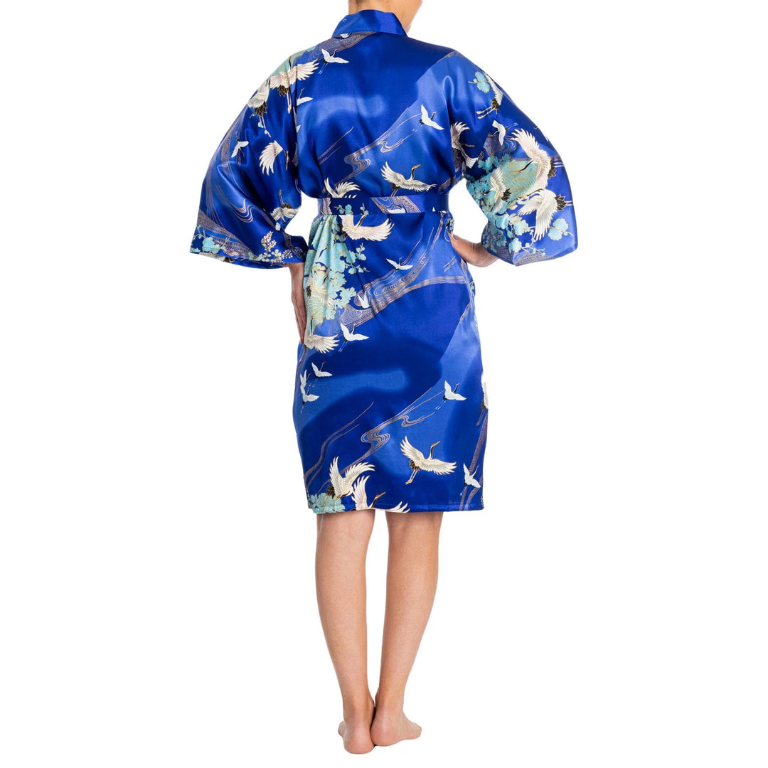 Crane Short Silk Kimono
