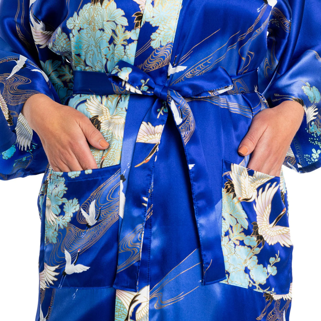 Crane Short Silk Kimono