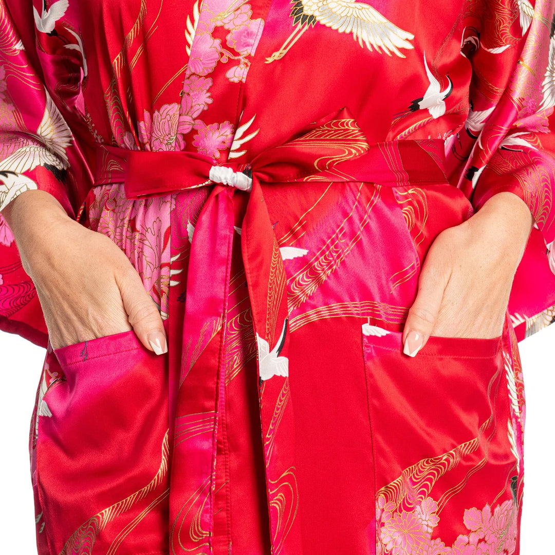 Crane Short Silk Kimono
