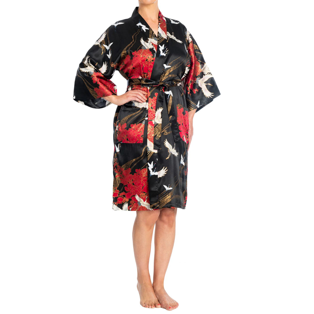 Crane Short Silk Kimono
