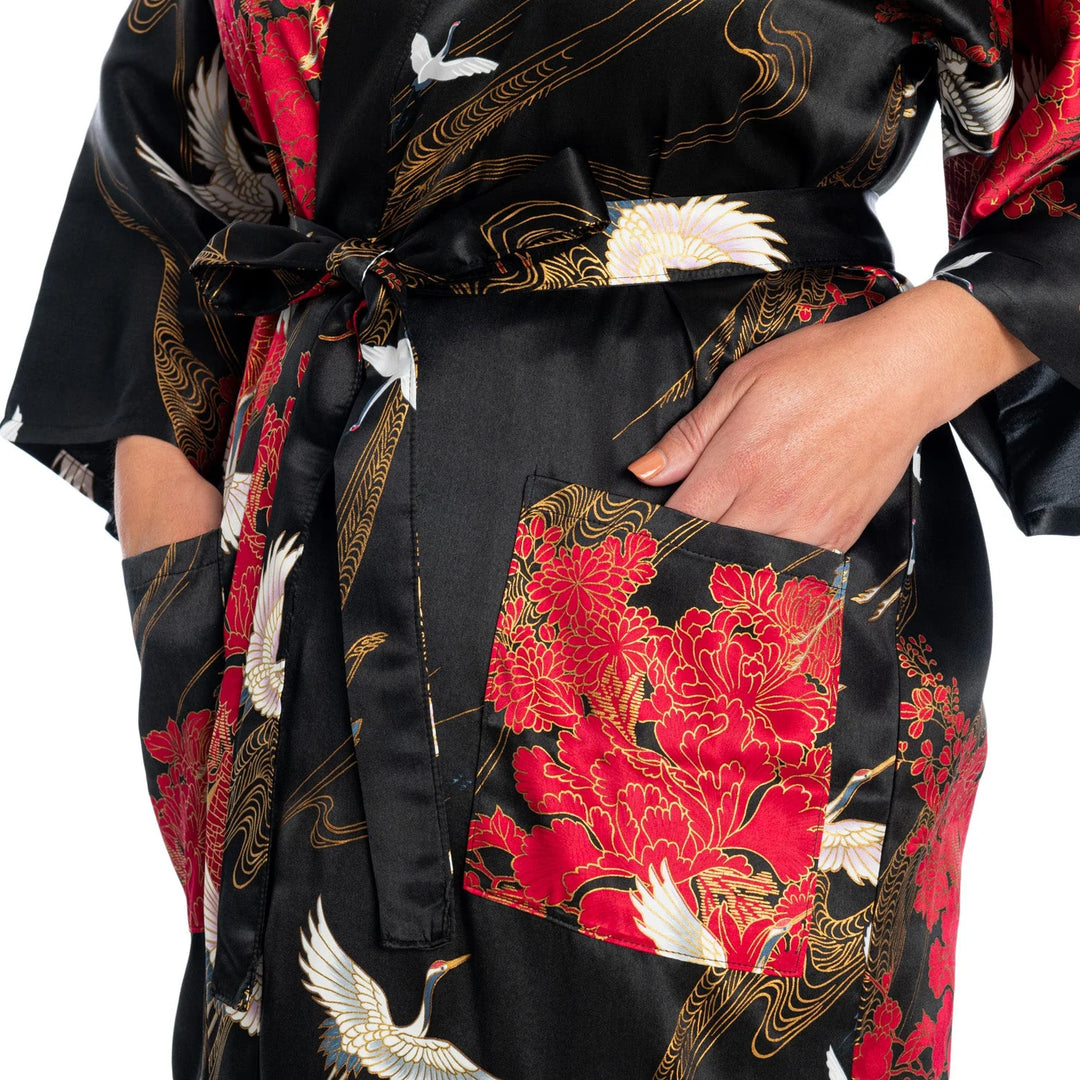 Crane Short Silk Kimono
